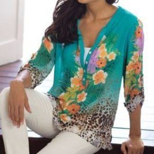 NEW SOFT SURROUNDINGS Tropical Top Hibiscus Top Size M  (10-12)